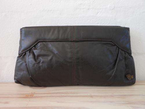 VINTAGE GENUINE LEATHER DON MICHELE BROWN CLUTCH PURSE BAG HANDBAG