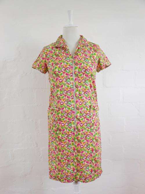 *NEW YEAR SALE - 75% OFF* VINTAGE 60'S MOD RETRO GREEN PINK YELLOW PRINT ZIP SHIFT DRESS - SIZE 8