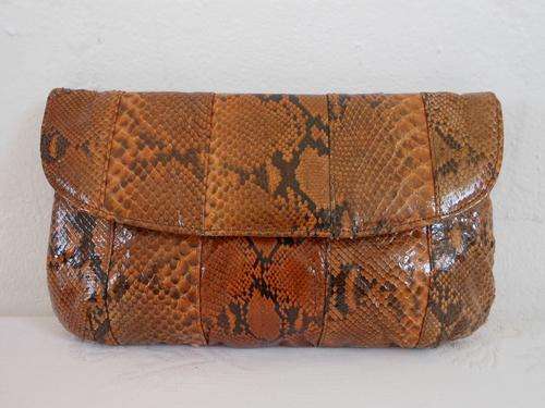 *BALLY* GENUINE SNAKE SKIN LEATHER DESIGNER VINTAGE BROWN TAN CLUTCH HANDBAG BAG