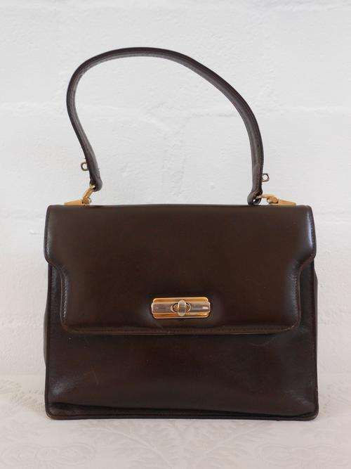 *GOLD PFEIL* DESIGNER VINTAGE GENUINE LEATHER BROWN KELLY HANDBAG BAG