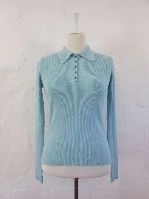BANANA REPUBLIC ITALIAN MERINO WOOL KNIT BLUE COLLARED PULLOVER SWEATER JERSEY - SIZE MEDIUM