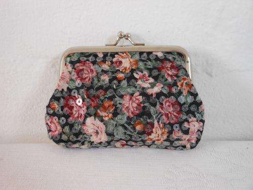 VINTAGE FLORAL PRINT SEQUIN MINI COIN PURSE