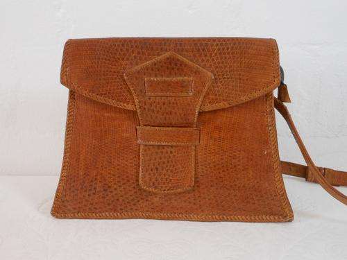 *GENUINE LIZARD SKIN* VINTAGE LEATHER BROWN TAN MESSENGER SHOULDER BAG HANDBAG