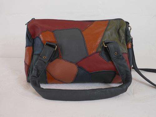 VINTAGE GENUINE LEATHER PATCH BROWN NAVY SLING BAG HANDBAG