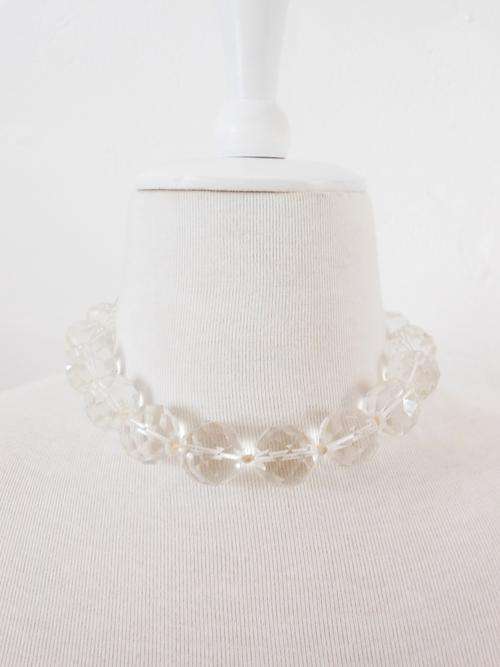 VINTAGE CHUNKY CLEAR FACETED CRYSTAL BEADED NECKLACE
