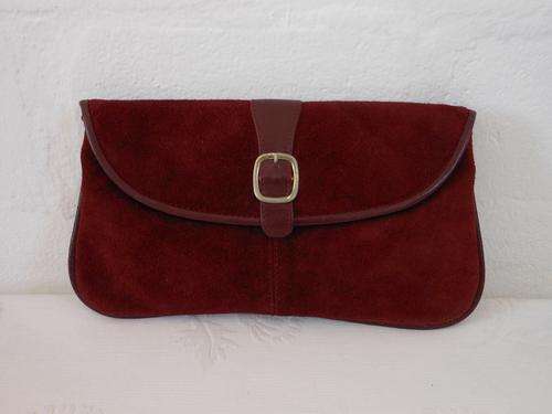 VINTAGE RED GENUINE SUEDE LEATHER CLUTCH BAG PURSE