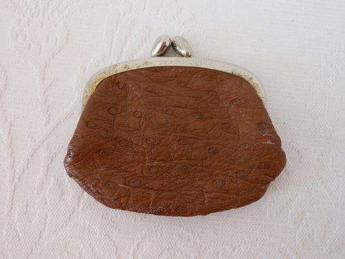 *MIDYEAR BLOW-OUT SALE - 50% OFF!* *GENUINE OSTRICH SKIN* VINTAGE BROWN MINI COIN PURSE
