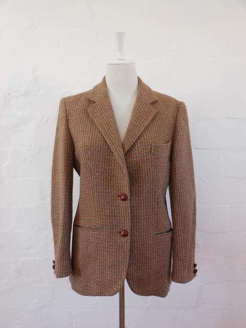VINTAGE DANIEL HECHTER PARIS BROWN CHECK JACKET COAT - SIZE 12