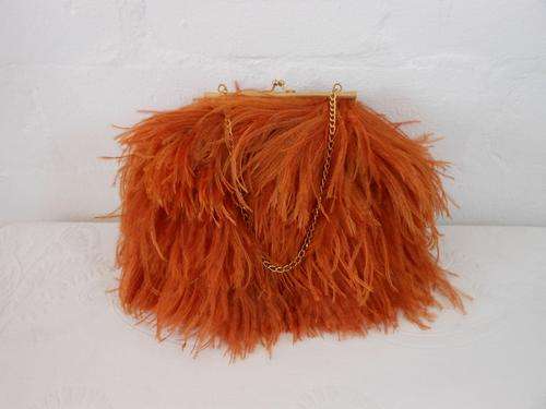 KLEIN KAROO OSTRICH FEATHER ORANGE CLUTCH BAG HANDBAG