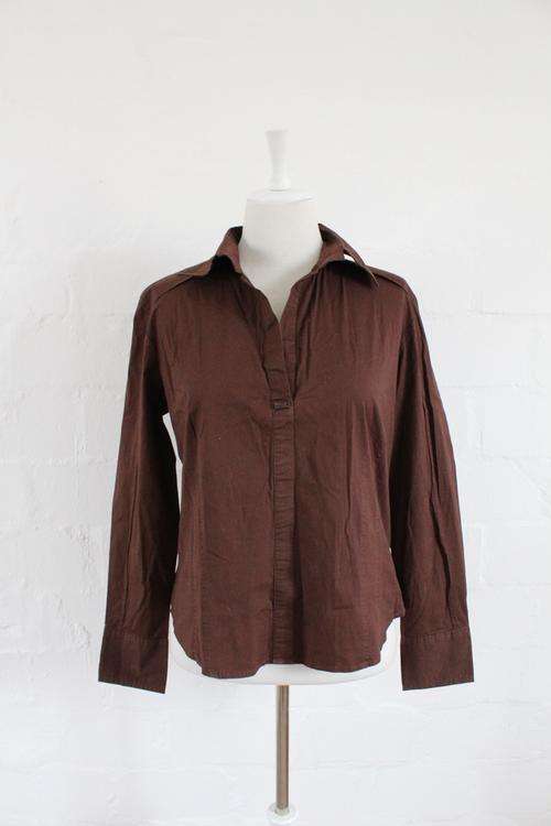 JO BORKETT BROWN LONG SLEEVE SHIRT TOP BLOUSE - SIZE 14
