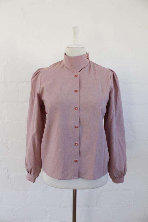 VINTAGE RED CHECK HIGH COLLAR BLOUSE SHIRT TOP - SIZE 10