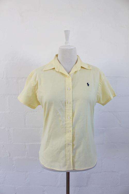 RALPH BY RALPH LAUREN COTTON YELLOW SHORT SLEEVE SHIRT TOP BLOUSE - SIZE 10