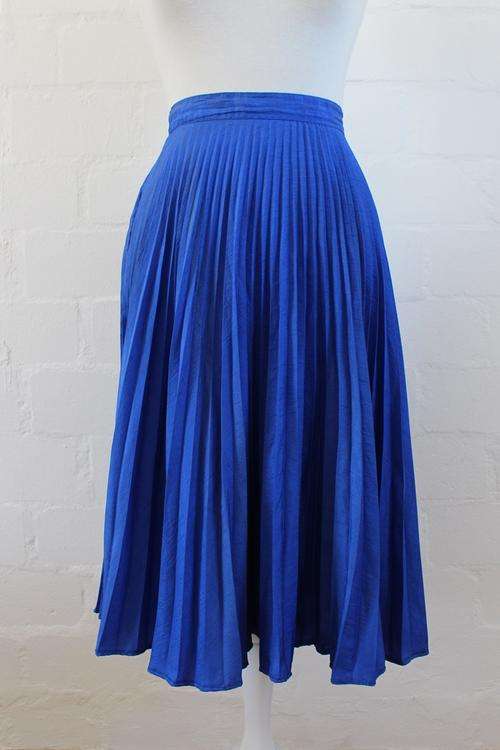 VINTAGE PLEATED ROYAL BLUE HIGH WAIST SKIRT - SIZE 12
