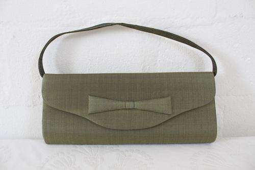 VINTAGE GREEN FABRIC SMALL EVENING CLUTCH SHOULDER BAG PURSE