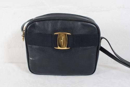 *SALVATORE FERRAGAMO* DESIGNER VINTAGE LEATHER NAVY SLING BAG HANDBAG