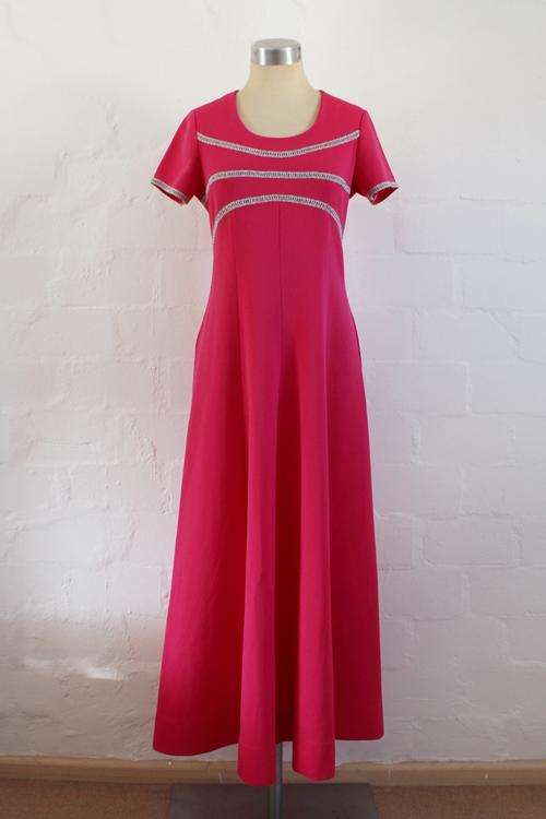 VINTAGE HOT PINK SILVER MAXI LONG EVENING DRESS - SIZE 12