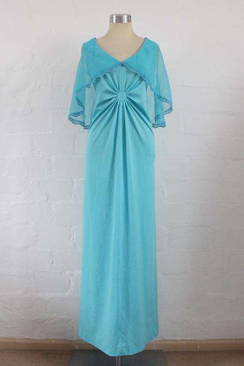 VINTAGE BLUE RUCHED MAXI COCKTAIL EVENING DRESS - SIZE 12