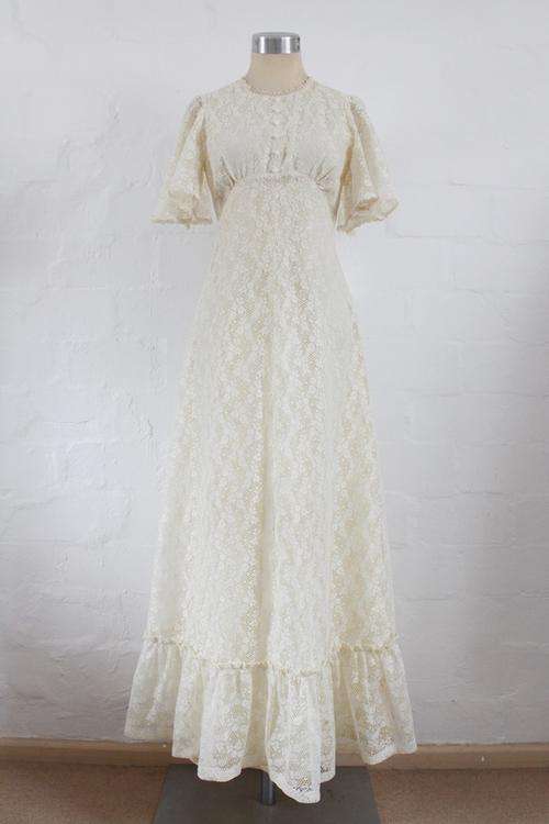 VINTAGE CREAM LACE MAXI EVENING FORMAL DRESS - SIZE 8