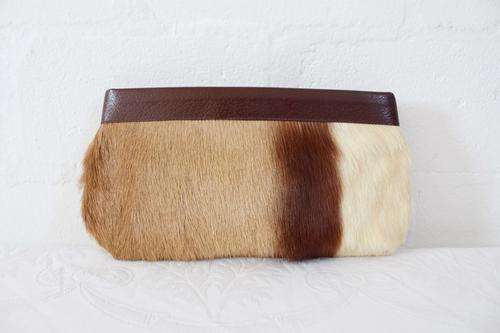 *GENUINE SPRINGBOK SKIN* VINTAGE BROWN LEATHER CLUTCH BAG PURSE