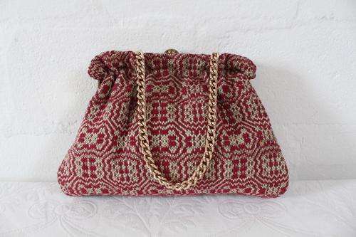VINTAGE WOOL FABRIC TAPESTRY EVENING CLUTCH BAG