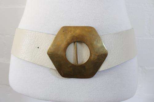 GENUINE LEATHER VINTAGE CREAM BRASS BUCKLE BELT