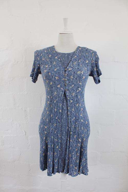 VINTAGE BLUE FLORAL CRISS CROSS BACK SUMMER DAY DRESS - SIZE 8