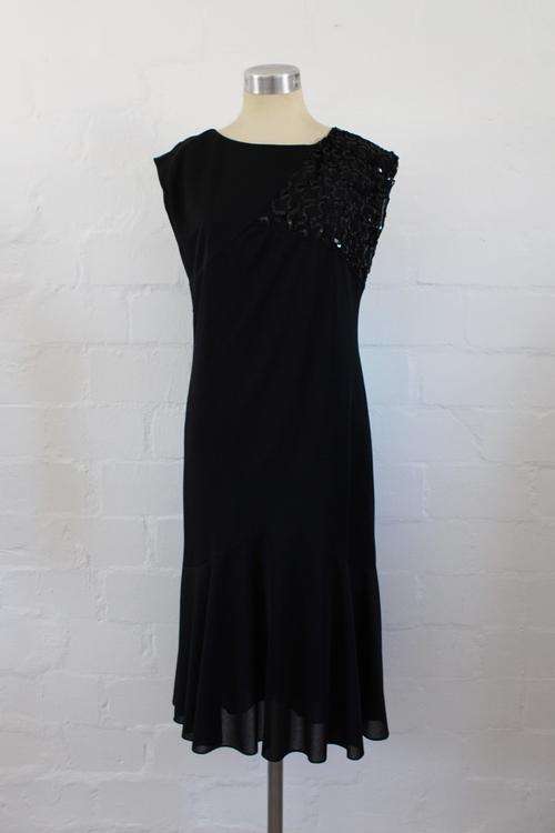 *SALE - 50% OFF!* VINTAGE SEQUINED BLACK MERMAID COCKTAIL DRESS - SIZE 12