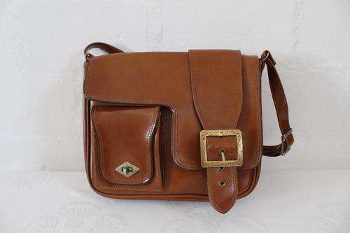 VINTAGE BROWN VINYL SHOULDER SATCHEL MESSENGER HANDBAG BAG