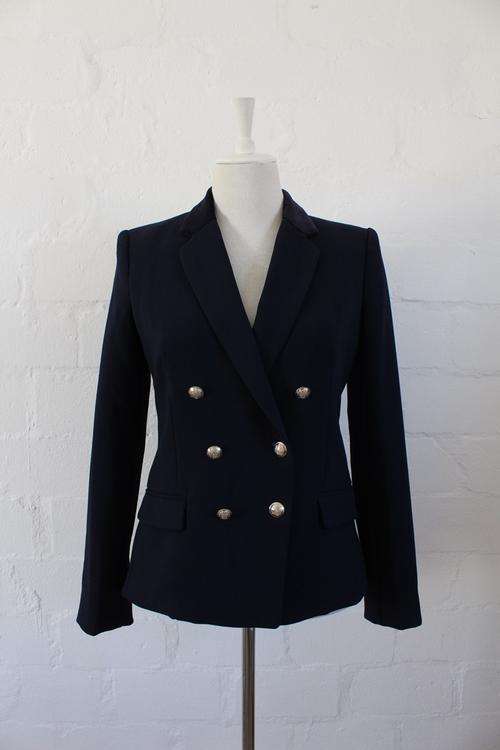 MANGO DESIGNER NAVY BLUE DOUBLE BREASTED BLAZER JACKET - SIZE 10