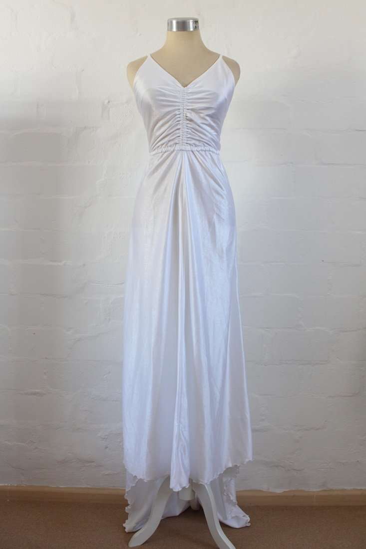 VINTAGE FULL LENGTH MAXI CRISS CROSS WHITE DRESS - SIZE 8