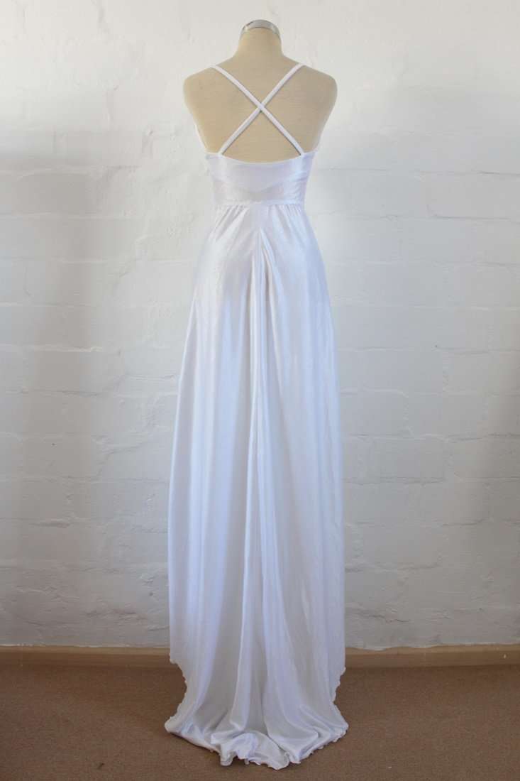 VINTAGE FULL LENGTH MAXI CRISS CROSS WHITE DRESS - SIZE 8