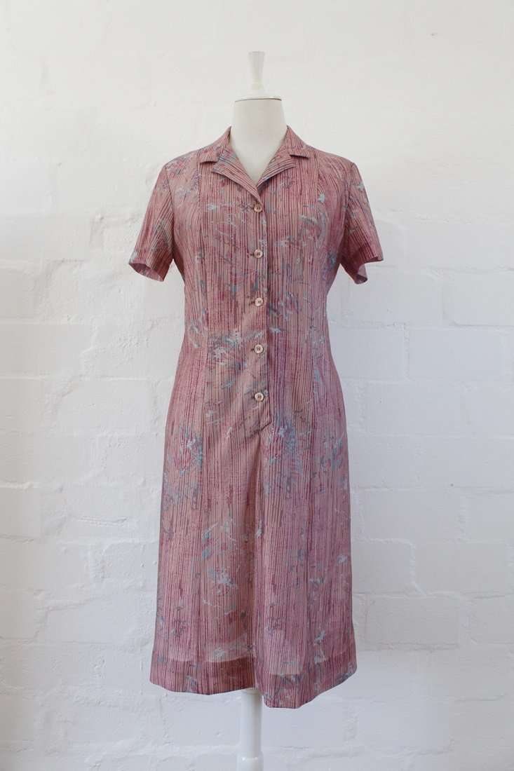 *FLASH SALE - 40% OFF!* VINTAGE MAUVE STRIPED PRINT SHIFT DAY DRESS - SIZE 12