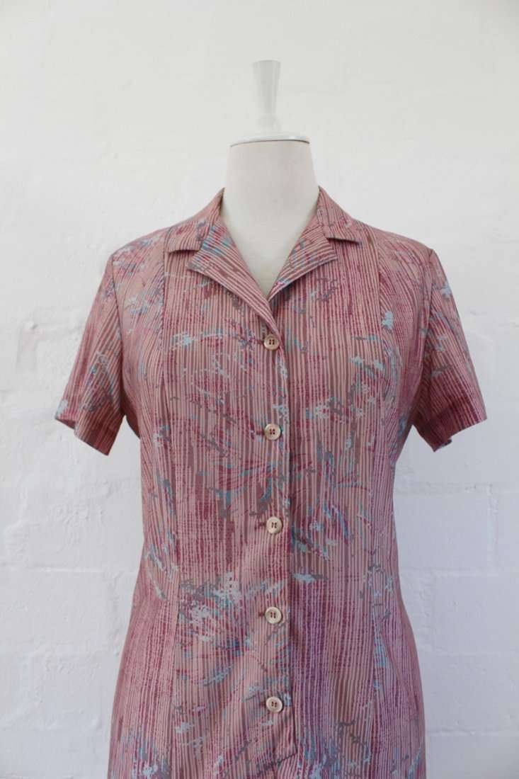 *FLASH SALE - 40% OFF!* VINTAGE MAUVE STRIPED PRINT SHIFT DAY DRESS - SIZE 12