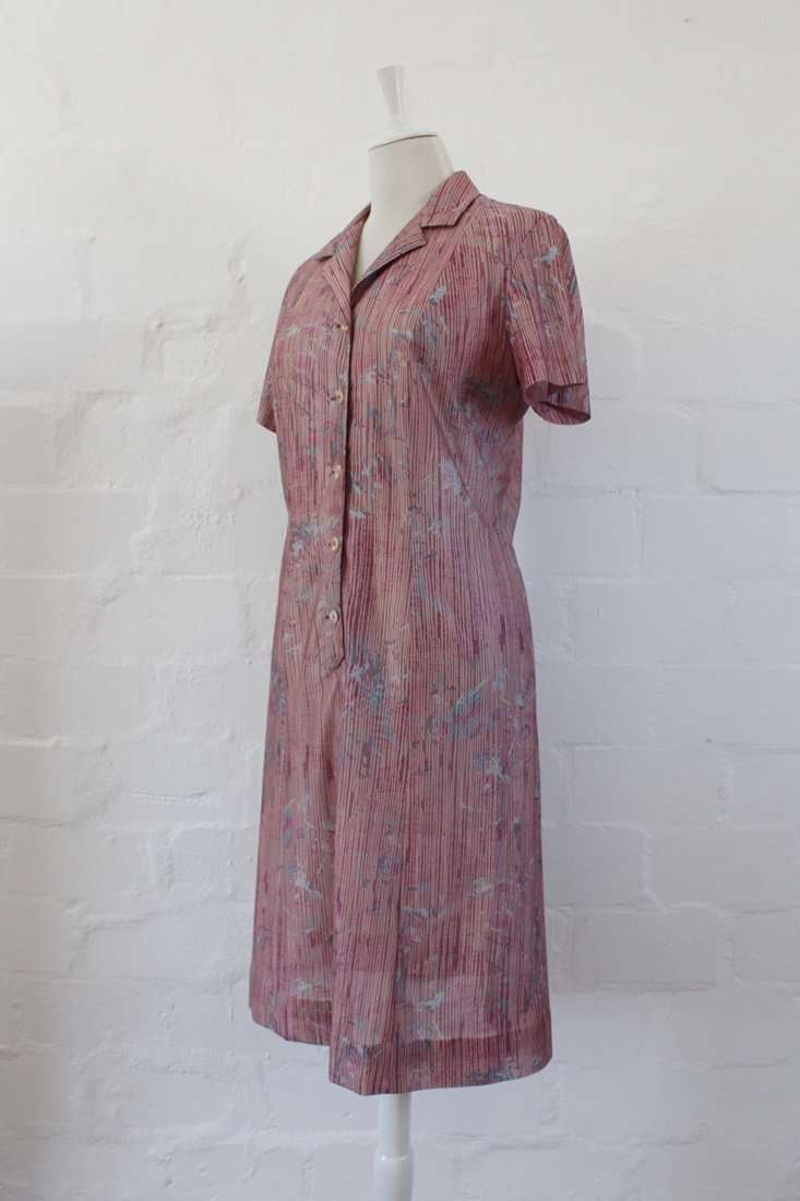 *FLASH SALE - 40% OFF!* VINTAGE MAUVE STRIPED PRINT SHIFT DAY DRESS - SIZE 12
