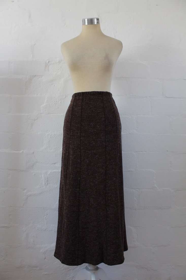 BROWN KNITTED JERSEY MAXI SKIRT - SIZE S