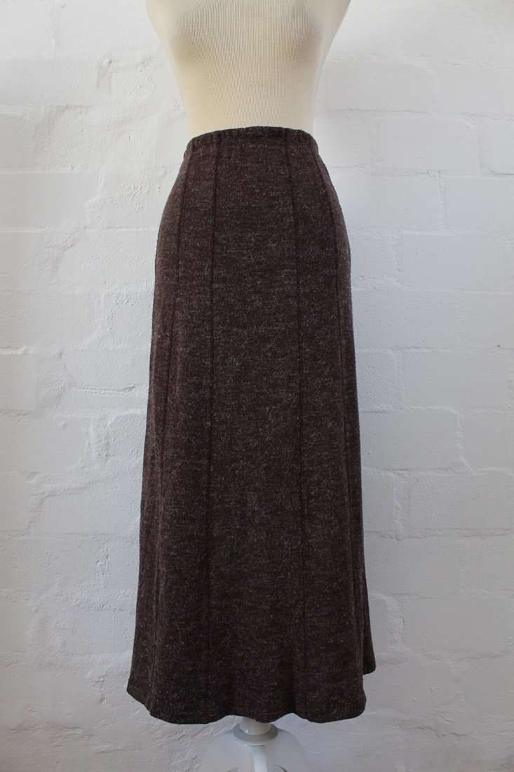BROWN KNITTED JERSEY MAXI SKIRT - SIZE S