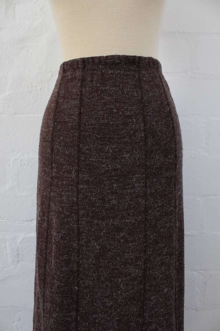 BROWN KNITTED JERSEY MAXI SKIRT - SIZE S