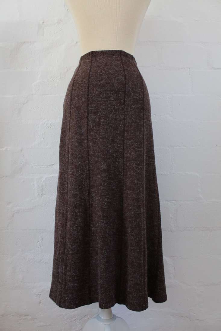 BROWN KNITTED JERSEY MAXI SKIRT - SIZE S