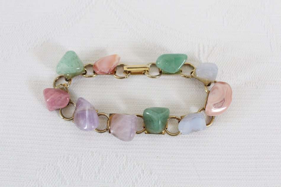 VINTAGE SEMI PRECIOUS GEM STONE BRACELET BANGLE