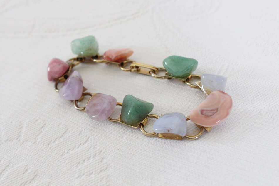 VINTAGE SEMI PRECIOUS GEM STONE BRACELET BANGLE