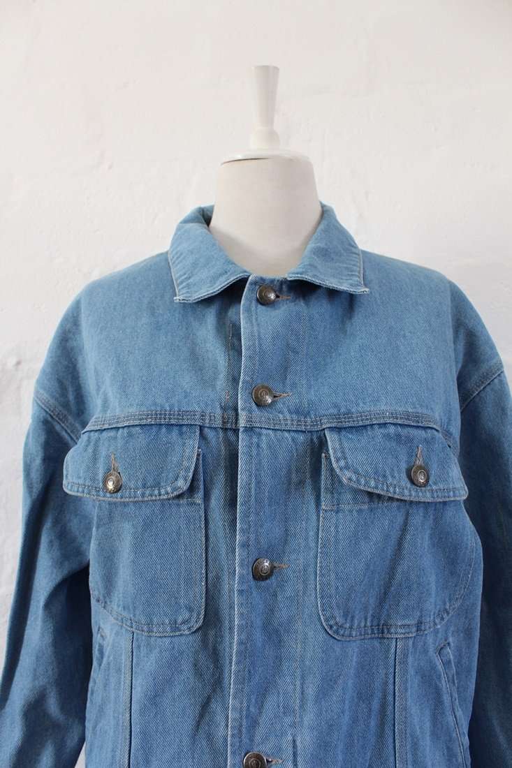 VINTAGE J CREW MEN'S BLUE DENIM JACKET - SIZE M