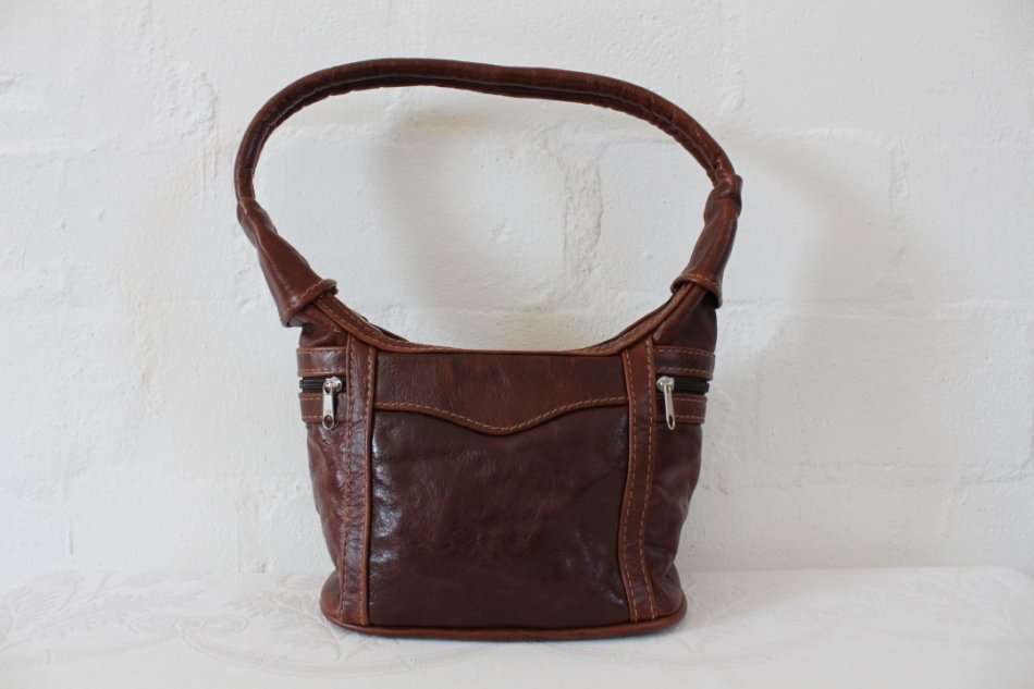 GENUINE LEATHER BROWN SHOULDER PURSE HANDBAG BAG