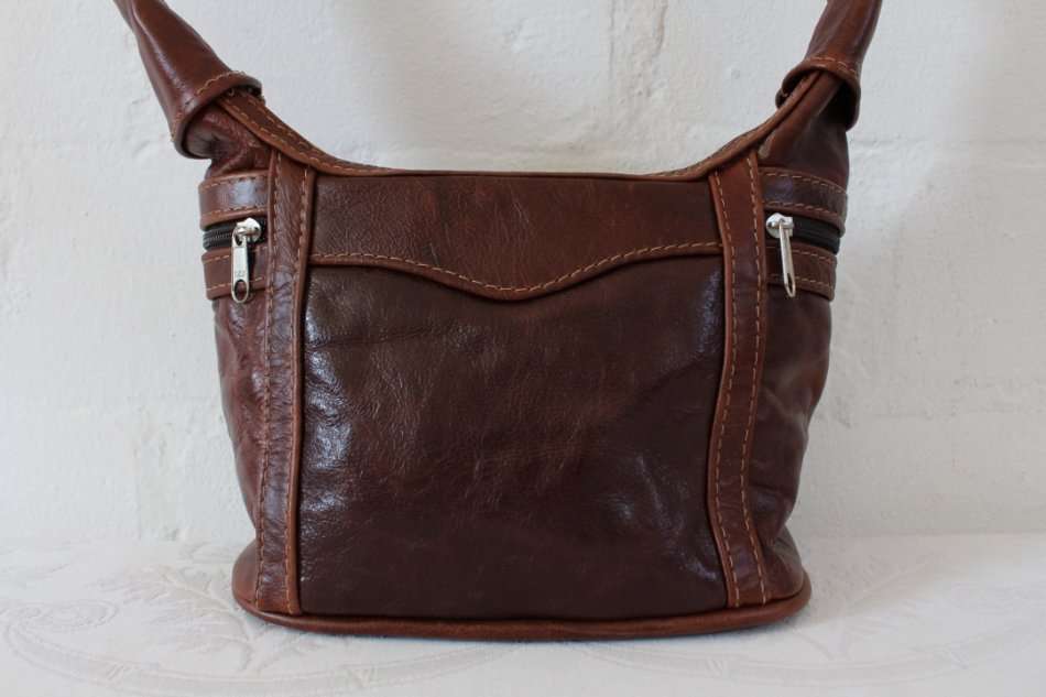 GENUINE LEATHER BROWN SHOULDER PURSE HANDBAG BAG