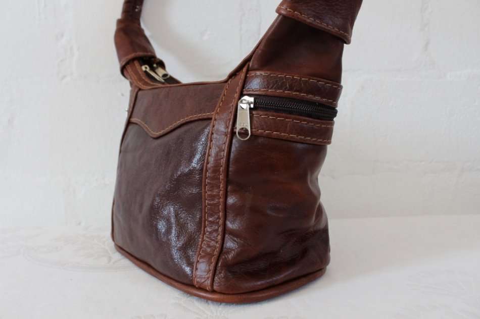 GENUINE LEATHER BROWN SHOULDER PURSE HANDBAG BAG
