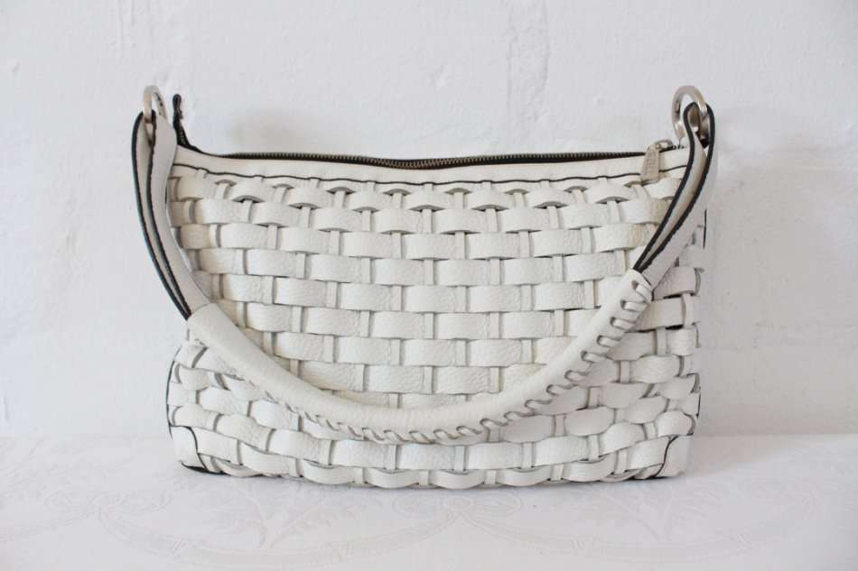 *WEILL BOUTIQUE* DESIGNER GENUINE LEATHER WHITE WOVEN SHOULDER BAG HANDBAG