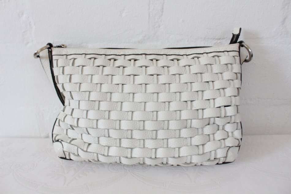 *WEILL BOUTIQUE* DESIGNER GENUINE LEATHER WHITE WOVEN SHOULDER BAG HANDBAG