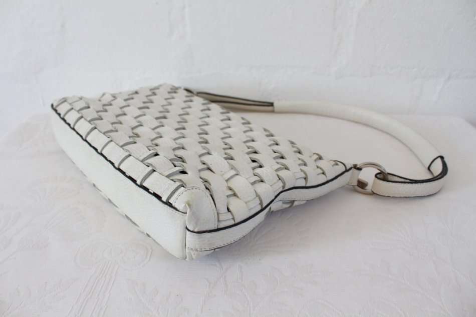 *WEILL BOUTIQUE* DESIGNER GENUINE LEATHER WHITE WOVEN SHOULDER BAG HANDBAG