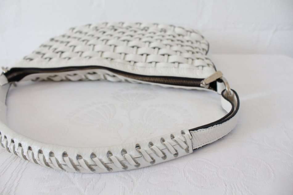 *WEILL BOUTIQUE* DESIGNER GENUINE LEATHER WHITE WOVEN SHOULDER BAG HANDBAG