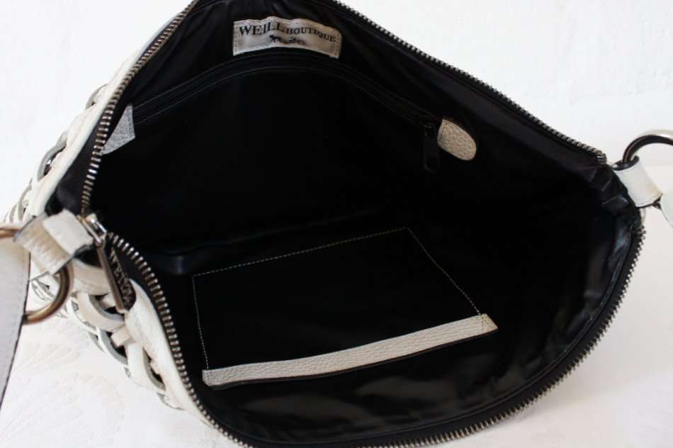*WEILL BOUTIQUE* DESIGNER GENUINE LEATHER WHITE WOVEN SHOULDER BAG HANDBAG