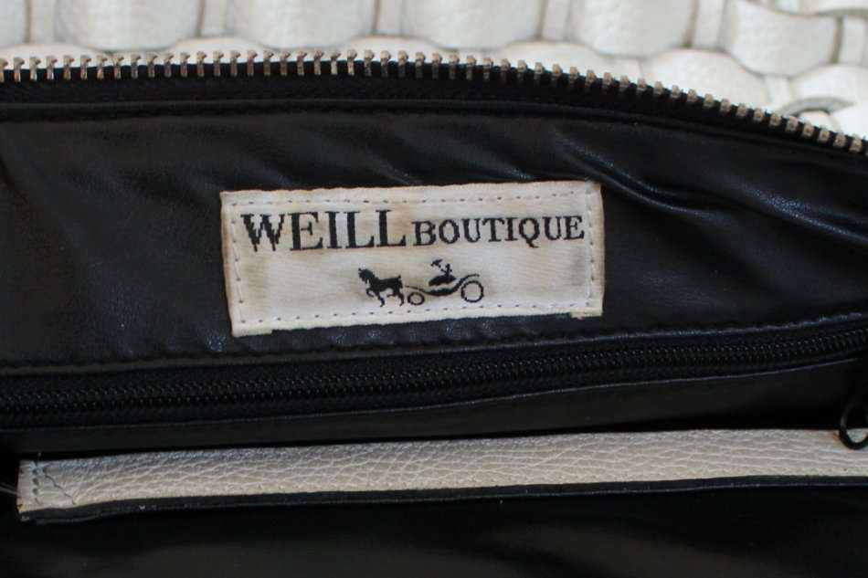 *WEILL BOUTIQUE* DESIGNER GENUINE LEATHER WHITE WOVEN SHOULDER BAG HANDBAG